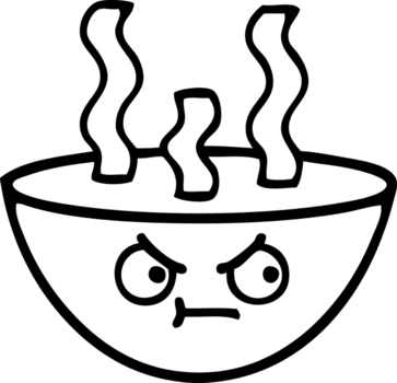 Linie Zeichnung Karikatur von ein Schüssel von heiß Suppe Symbol png