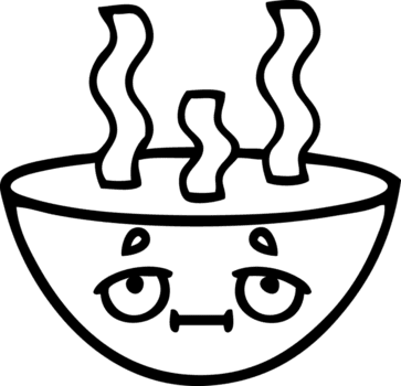 Linie Zeichnung Karikatur von ein Schüssel von heiß Suppe Symbol png