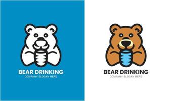 Bear drinking, forest, moon, fire, whisky, Bear Head, animal vector design graphic illustration