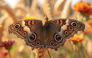 ai generado un cerca arriba fotografía de un caoba mariposa foto