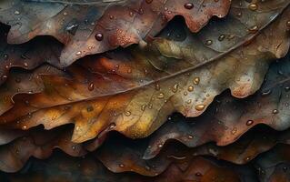 AI generated Macro Shot Captures Oak Leaves Details and Dewy Brilliance photo