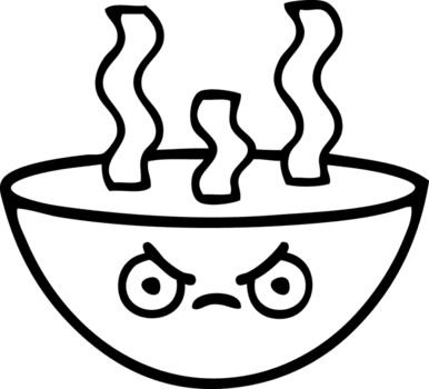 Linie Zeichnung Karikatur von ein Schüssel von heiß Suppe Symbol png