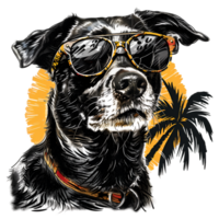 AI generated Dog ready for beach with bucket swim ring on transparent background png