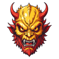 AI generated red yellow face of the demon beast head png