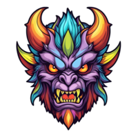 AI generated colorful face of the demon beast head png