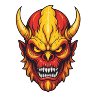 ai gegenereerd rood geel gezicht van de demon beest hoofd png