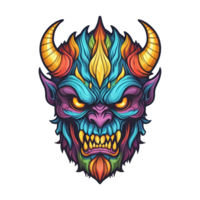 AI generated colorful face of the demon beast head png