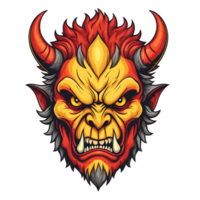 AI generated red yellow face of the demon beast head png