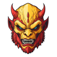 AI generated red yellow face of the demon beast head png