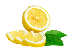 Lemon with leaf isolated png