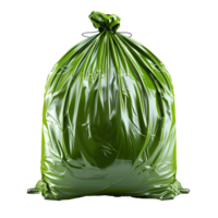 AI generated Green plastic trash bag PNG. Green trash bag isolated. Trash bag for biodegradable materials PNG