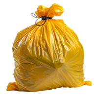 AI generated Yellow plastic trash bag PNG. Yellow trash bag isolated. Trash bag for hazardous waste PNG. Garbage bag png