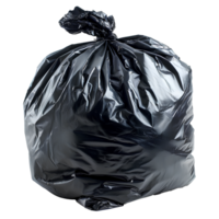 AI generated Black plastic trash bag PNG. Black trash bag isolated. Trash bag for waste and garbage PNG