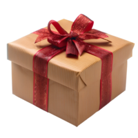 AI generated Gift box with ribbon PNG. Present with a bow on top for birthday celebration and parties PNG. Gift PNG. Present isolated png