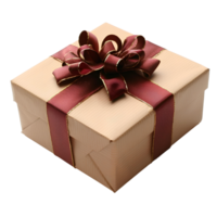 AI generated Gift box with ribbon PNG. Present with a bow on top for birthday celebration and parties PNG. Gift PNG. Present isolated png