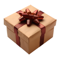 AI generated Gift box with ribbon PNG. Present with a bow on top for birthday celebration and parties PNG. Gift PNG. Present isolated png