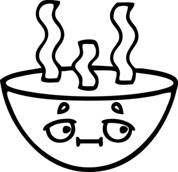 Linie Zeichnung Karikatur von ein Schüssel von heiß Suppe Symbol png