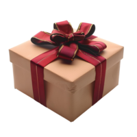 AI generated Gift box with ribbon PNG. Present with a bow on top for birthday celebration and parties PNG. Gift PNG. Present isolated png