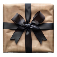 AI generated Gift box with ribbon PNG. Present with a bow on top for birthday celebration and parties PNG. Gift top view PNG. Present top view isolated png