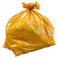 AI generated Yellow plastic trash bag PNG. Yellow trash bag isolated. Trash bag for hazardous waste PNG. Garbage bag png