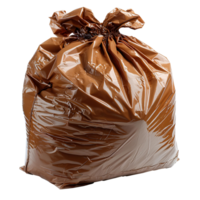 AI generated Brown plastic trash bag PNG. Brown trash bag isolated. Garbage bag for donations PNG