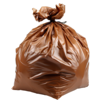 AI generated Brown plastic trash bag PNG. Brown trash bag isolated. Garbage bag for donations PNG