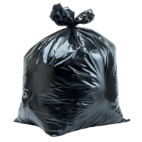 AI generated Black plastic trash bag PNG. Black trash bag isolated. Trash bag for waste and garbage PNG