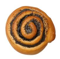 Round baked bun with poppy seeds on isolated background photo