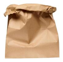 A large empty brown kraft paper bag for packaging products in stores on an isolated background photo