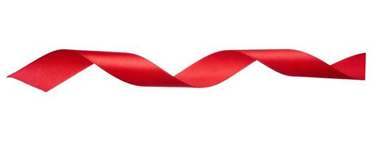 Swirling red silk ribbon on white background photo