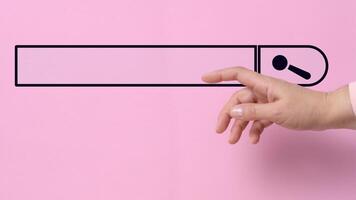 Female hand with a raised forefinger and a virtual loading bar. Abstract future background photo