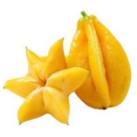 AI generated Carambola fruit PNG. Star fruit isolated. Carambola star shaped fruit PNG. Carambola top view PNG. Starfruit flat lay PNG
