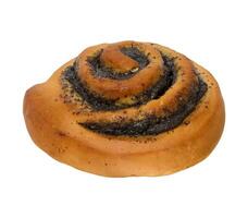 Round baked bun with poppy seeds on isolated background photo