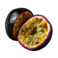 AI generated Passion fruit PNG. Purple passion fruit top view PNG. Passion fruit flat lay PNG. Tropical fruit passion fruit isolated png