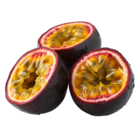 AI generated Passion fruit PNG. Purple passion fruit top view PNG. Passion fruit flat lay PNG. Tropical fruit passion fruit isolated png