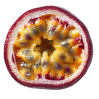 AI generated Passion fruit PNG. Purple passion fruit top view PNG. Passion fruit flat lay PNG. Tropical fruit passion fruit isolated png