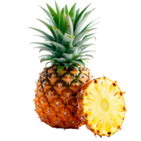 AI generated pineapple PNG Tropical fruit of pineapple isolated. Pineapple slices PNG. Pineapple top view flat lay for fruit salads and summer desserts