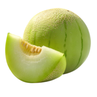 AI generated honeydew melon PNG. Fresh ripe honeydew fruit isolated. Honeydew melon slices PNG. Honeydew melon for fruit desserts during summer time png