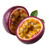 AI generated Passion fruit PNG. Purple passion fruit top view PNG. Passion fruit flat lay PNG. Tropical fruit passion fruit isolated png