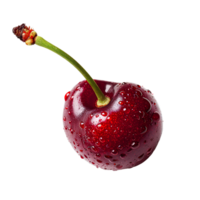 ai generato rosso ciliegia con stelo png. rosso ciliegie png. selvaggio rosso ciliegia isolato. ciliegia con un' vapore e un' foglia png