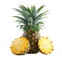 ai gegenereerd ananas PNG tropisch fruit van ananas geïsoleerd. ananas plakjes png. ananas top visie vlak leggen voor fruit salades en zomer desserts