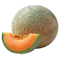 ai generiert Cantaloup-Melone Melone png. Scheibe von Cantaloup-Melone Melone isoliert. erfrischend Melone oben Sicht. Cantaloup-Melone eben legen png