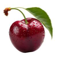 ai genererad röd körsbär med stam png. röd körsbär png. vild röd körsbär isolerat. körsbär med en ånga och en blad png