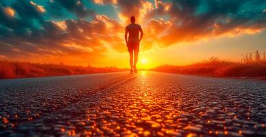 AI generated Running girl at sunset, sports jogging, healthy lifestyle - AI generated image photo