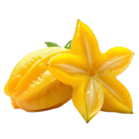 AI generated Carambola fruit PNG. Star fruit isolated. Carambola star shaped fruit PNG. Carambola top view PNG. Starfruit flat lay PNG