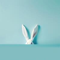 AI generated White rabbit ear on pastel blue background photo