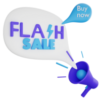 Megaphone flash sale banner clipart flat design icon isolated on transparent background, 3D render sale banner concept png