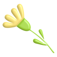 yellow flowers on long bright green stems. 3D on transparent background PNG