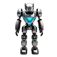 AI generated Cheerful cute silver and teal color standing humanoid robot PNG isolated on a transparent background AI Generative