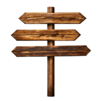 AI generated Wooden rustic signposts with a blank sign board isolated on a transparent background PNG AI Generative